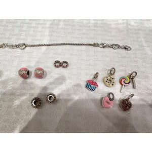 Brighton Charm Bracelet Women OS Silver Pink Good Sweet Treats Hearts Cupcake